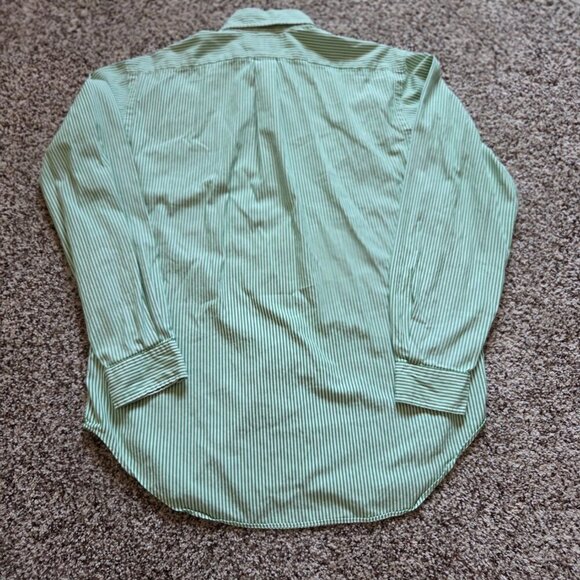 Ralph Lauren Classic Fit Button Down Shirt Mens 16 34/35 Green Stripe Flesh Pony - Picture 6 of 9